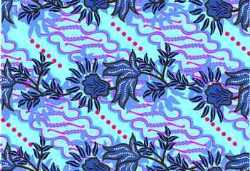 Fototapeta na wymiar Indonesian batik motif with a very distinctive plant pattern. Exclusive vector for design