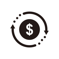 Black round money transfer icon, simple arrow financial usd dollar mark sale flat design vector pictogram, infographic interface elements for app logo web button ui ux