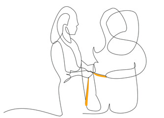 overweight woman goes to the doctor for a checkup and has her waist measured