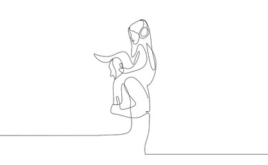 father and daughter having fun together. The father is carrying his daughter around his neck. little girl listening song with headphones