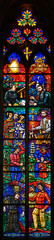 Stained-glass window depicting Jesuit fathers as missionaries in China (Johannes Ruthay, Sepp von...
