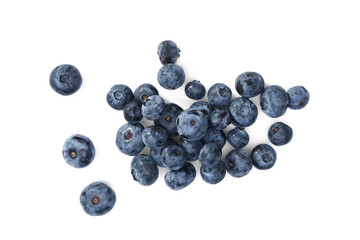 Tasty ripe bilberries on white background