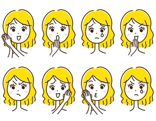 女性　金髪　表情　喜怒哀楽　手描き　セット