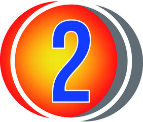 Colored banner with number 2 in the center, red, blue, white and gray element
