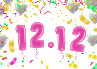 Fototapeta premium Party balloons 12-12-shopping day. SPECIAL OFFER Supper sale. shopping online