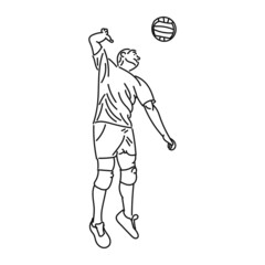 black line art Young man practicing volleyball in style