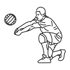 black line art Young man practicing volleyball in style