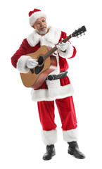 Santa Claus playing guitar on white background
