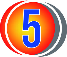 Colored banner with number 5 in the center, red, blue, white and gray element