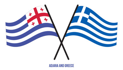 Adjara and Greece Flags Crossed And Waving Flat Style. Official Proportion. Correct Colors.