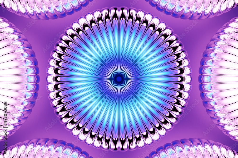 Aufkleber 3d rendering abstract blue round shape, portal with spikes. round spiral on dark isolated background