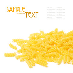 Italian pasta (Gomiti Rigati) on white background
