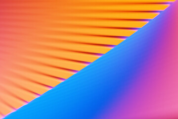 3d illustration of a stereo purple, blue, orange  stripes . Geometric stripes similar to waves. Abstract   glowing crossing lines pattern