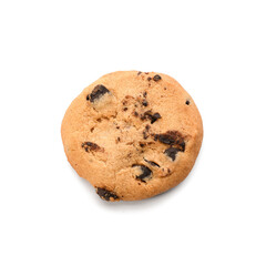 Delicious homemade cookie with chocolate chips on white background