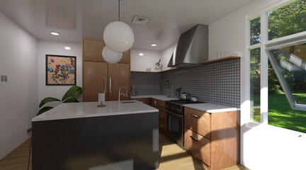 Kitchen in a country house 3d illustration