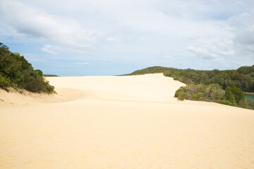 Sand Dunes Against Cloudy Sky in Wabby Lake,Queensland,Australia.Copyspace