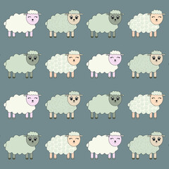 Sheeps pattern on a gray background. Cute animals