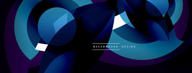 Abstract background with color geometric shapes. Beautiful minimal backdrop with round shapes circles and lines. Geometrical design. Vector illustration