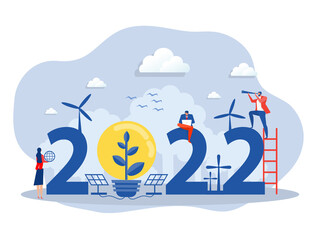 Business 2022 New Year ESG or ecology problem Trends project,  Preserving resources of the planet,modern flat vector illustration