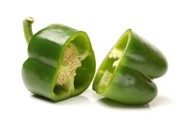 fresh green bell pepper (capsicum) on a white background
