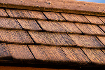 close up of cedar shingle roof