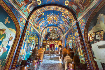 Fototapeta na wymiar Interior of Montenegrin, Eastern Christian Orthodox church.