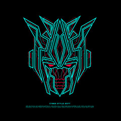 Cyber Style Robot Head Line Art Vector Illustration