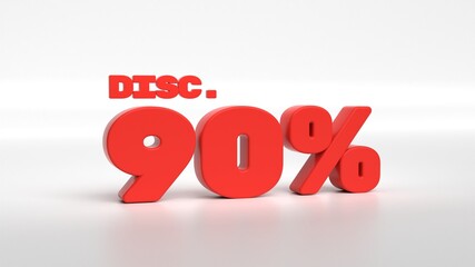 3d render 90 percent promo discount sale with empty white background isolated