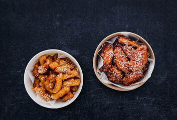 Korean fried chicken and teokbokki street food