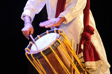 Close up of hand playing Indian musical instrument