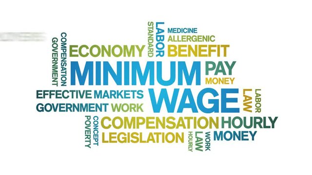 Minimum Wage Animated tag word cloud;text design animation kinetic typography seamless loop.