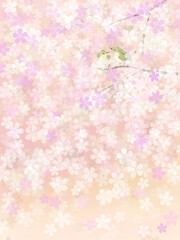 桜とメジロのイラストの背景