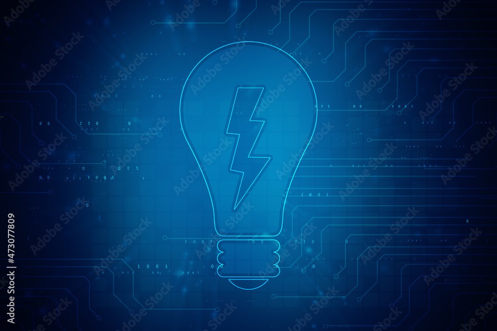 Poster 2d rendering led light bulb with power sign