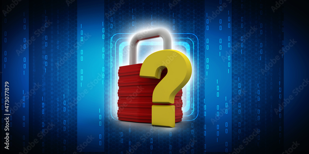 Poster 3d rendering question mark with lock