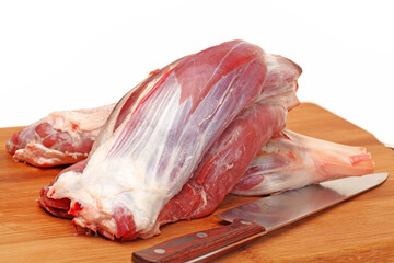 raw beef of leg on white background 