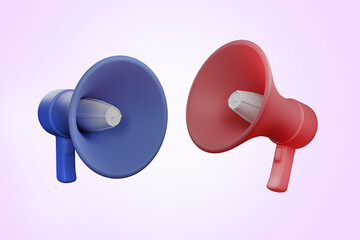 Megaphone icon on pink background. 3D-rendering