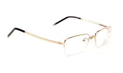 a glasses of gold color for dull sight on white background