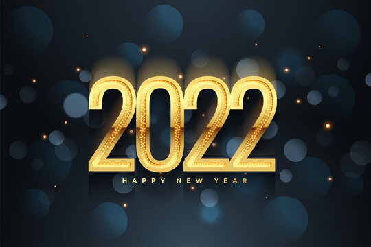 new year 2022 golden 3d text on bokeh background