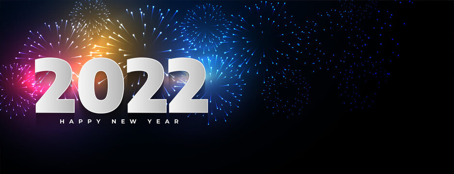 2022 happy new year party banner with colorful fireworks background