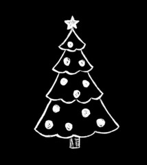 White Christmas tree with a star on top on a black background