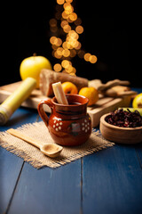 Ponche de Frutas. Christmas fruit punch is an infusion that is consumed in Mexico, traditionally during posadas and Christmas..Served in a clay cup called cantarito