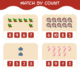 Match by count of cartoon christmas. . Match and count game. Educational game for pre shool years kids and toddlers