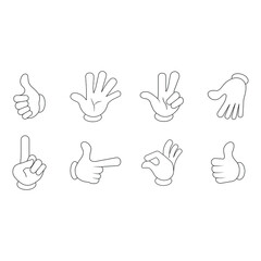 Cartoon hands gesture. Traditional cartoon white glove. Vector clip art illustration.Isolated on a blank background which can be edited and changed colors.