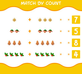 Match by count of cartoon christmas. . Match and count game. Educational game for pre shool years kids and toddlers