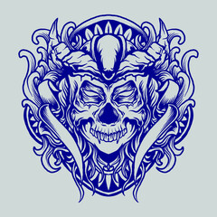 tattoo and t shirt design black and white hand drawn devil skull engraving ornament