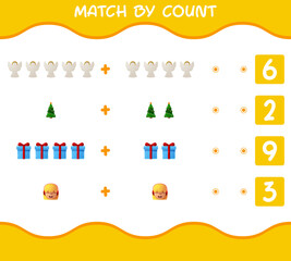 Match by count of cartoon christmas. . Match and count game. Educational game for pre shool years kids and toddlers
