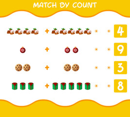 Match by count of cartoon christmas. . Match and count game. Educational game for pre shool years kids and toddlers