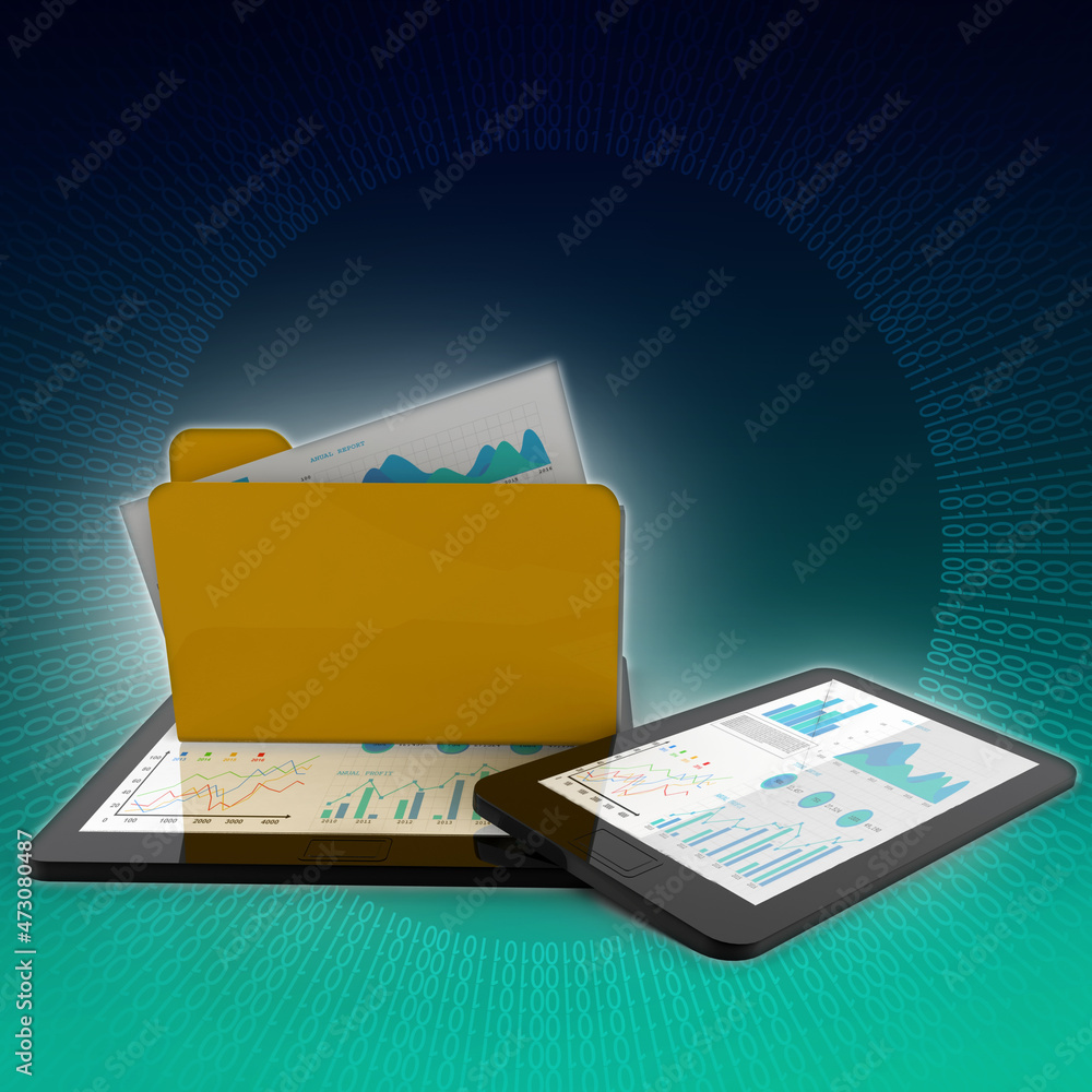 Poster 3d rendering tablet with folder