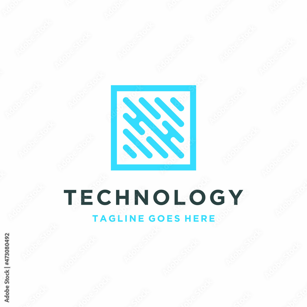 Fototapete illustration creative idea geometric square sign and abstract initial letter h with simple line art 