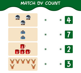 Match by count of cartoon christmas. . Match and count game. Educational game for pre shool years kids and toddlers